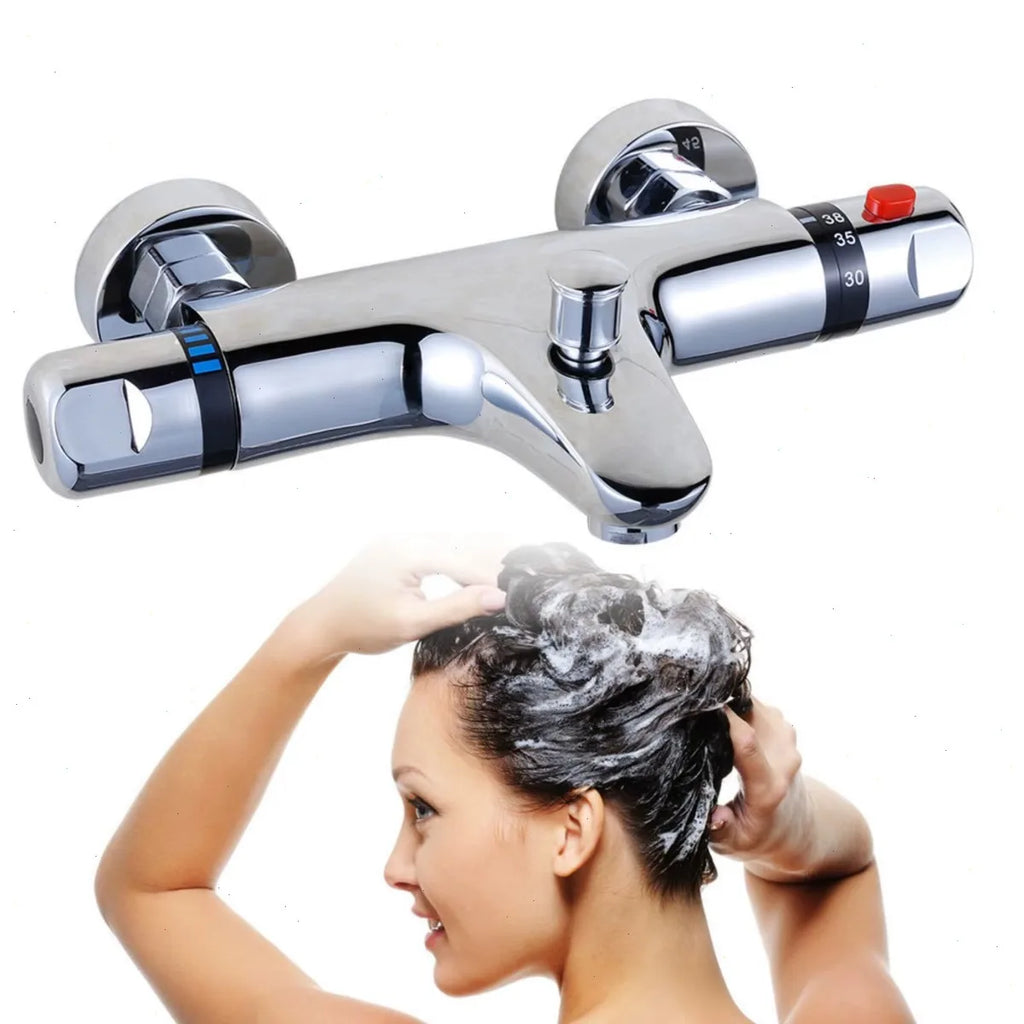 Thermostatic Mixing Valve, Brass Shower Valve with Temperature Control, Anti-Scald Bathroom Shower Faucet with Flow Control