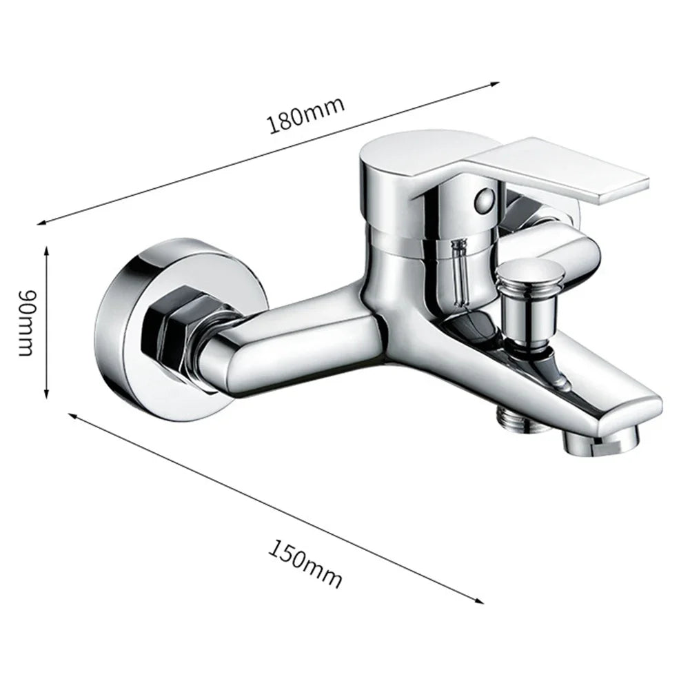 Wall Mounted Chrome Bathroom Shower Faucet Single Handle Bathtub Mixer Tap Hot Cold Water Valve with G1/2 Shower Hose Connector