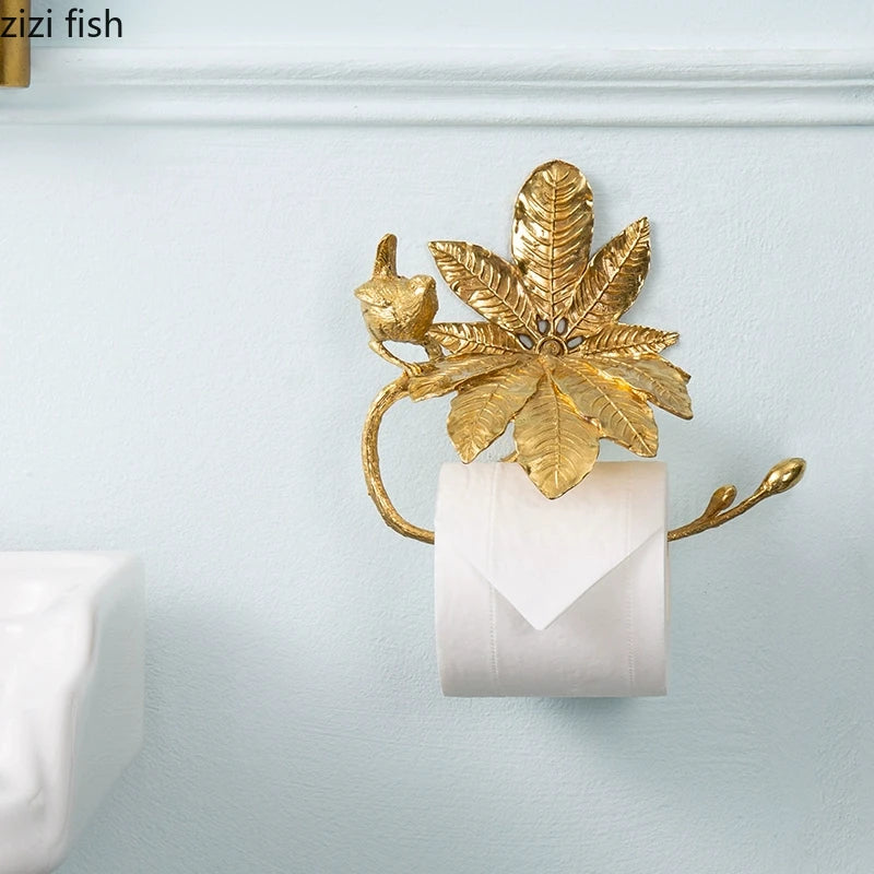 Copper Leaf Bird Tissue Holder Metal Napkin Holder Toilet Paper Holders Wall Mounted Paper Towel Holders Tissue Storage Rack
