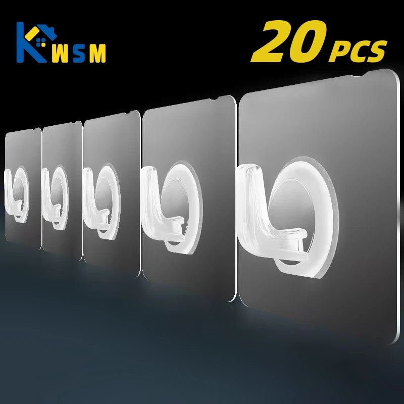 6/10/20 PCS Clear Hook Sticks Non-Punching Strong Sticky Hooks No Trace Wall Hooks Kitchen Toilet Bathroom Storage Accessories