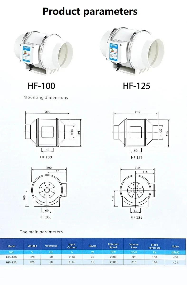 Exhaust Fan Home Mute Inline Duct Fan Bathroom Exhaust Fan Ventilation Equipment Kitchen Bathroom Wall Mounted Air Purifying Ve