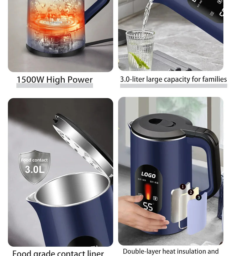 Electric Kettle Insulation Stainless Steel Automatic Power-off 3L Large-capacity Kettle