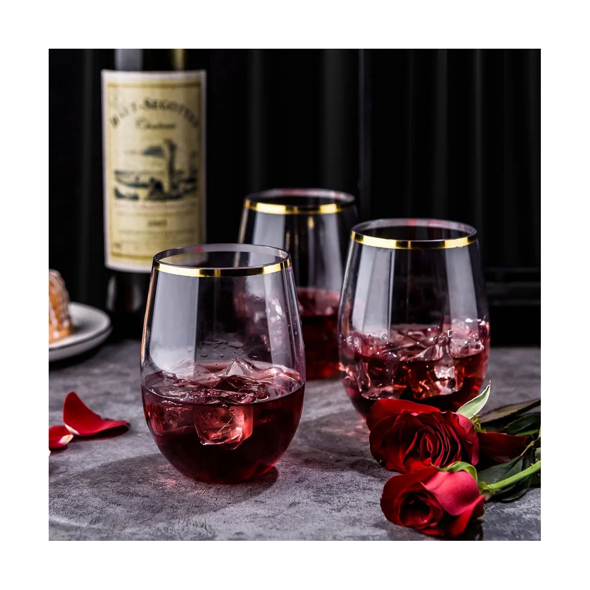 Disposable Stemless Wine Glasses, Plastic Wine Cups, Whiskey Glasses, Clear Drinking Glasses for Party