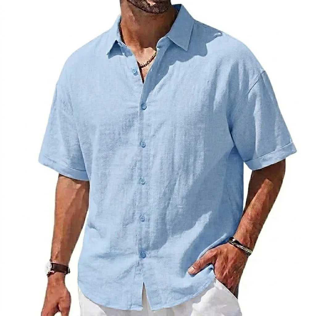Summer Short Sleeve Shirts Men's Casual Linen T-shirts Men Cotton Lapel Shirts Male Beach Hawaiian Shirt Man Summer Gym Tshirts