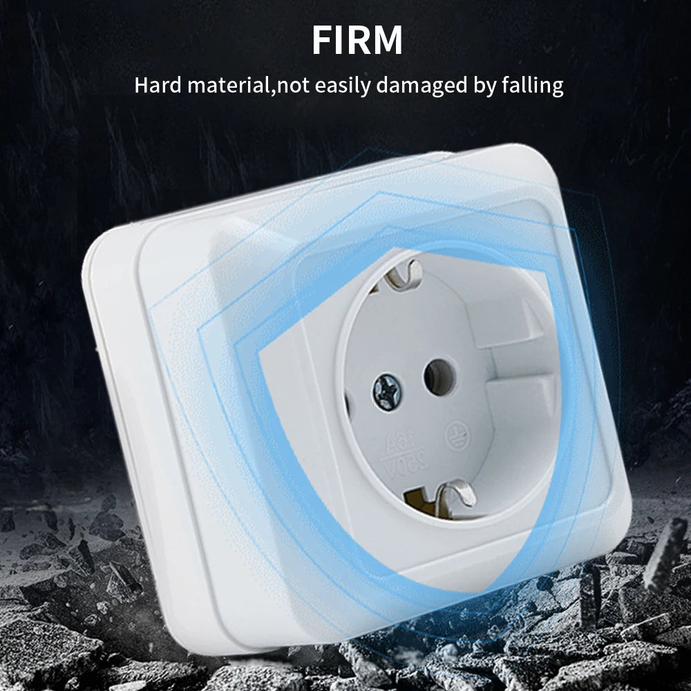 White Wall Mount Socket EU Standard Electrical Outlett Ground Vintage Surface Power Socket Plugs Flame Retardant Plastic