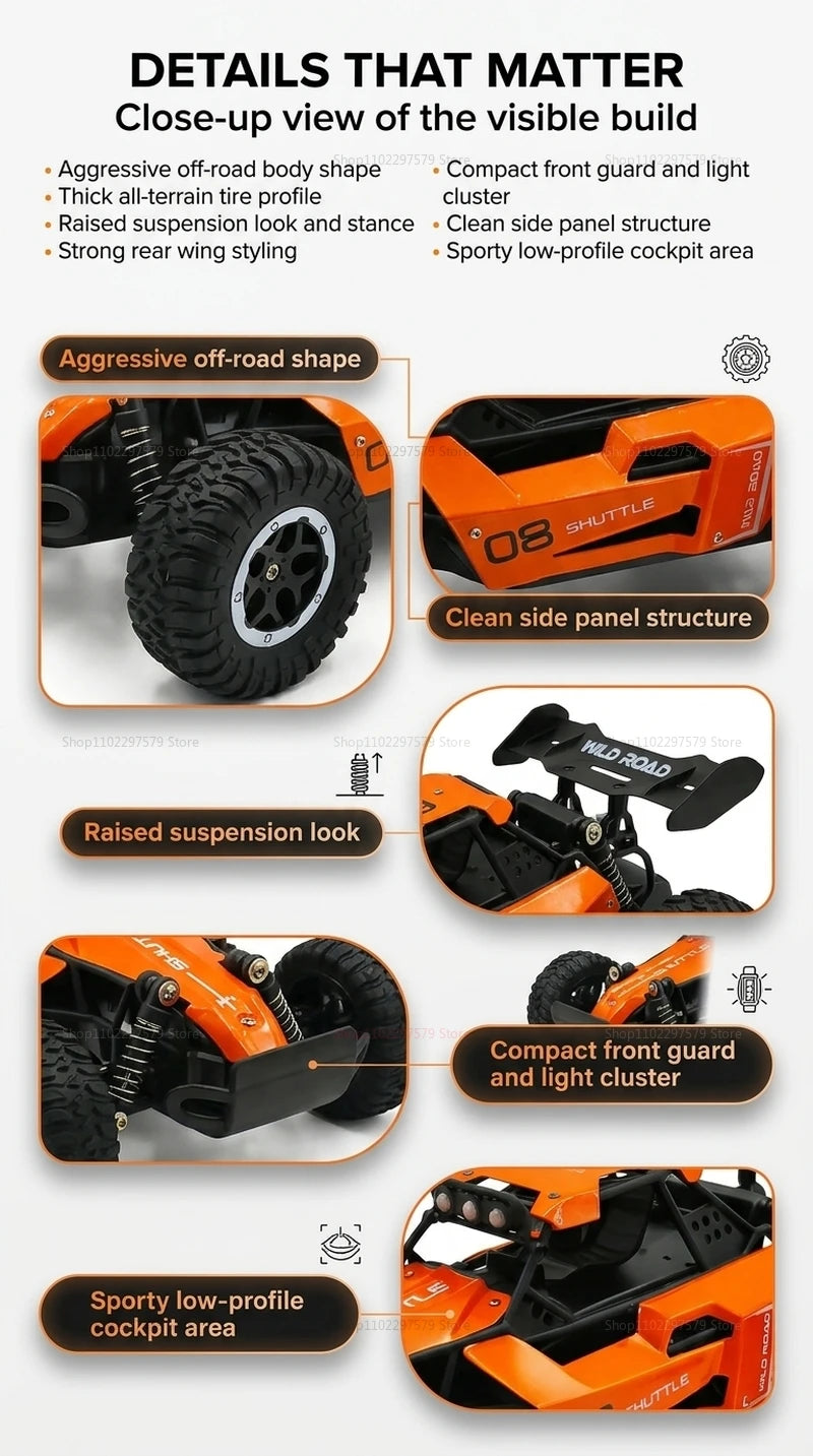 RC Monster Truck 1:16 Scale Remote Control Car 2.4GHz Alloy Shell 20KM/H Fast Off Road RC Car LED LED Headlight Toy Gift for Kid