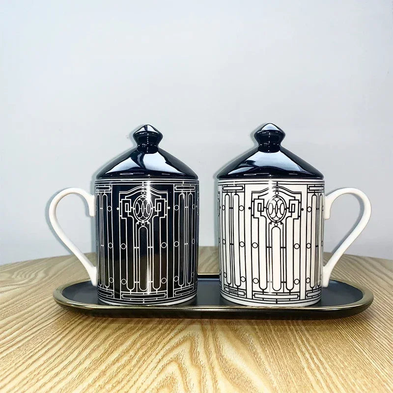 Creative Ceramic Lovers Mug Geometric Pattern Western Food Afternoon Tea Breakfast Cup Coffee Cup Home Decoration Modern