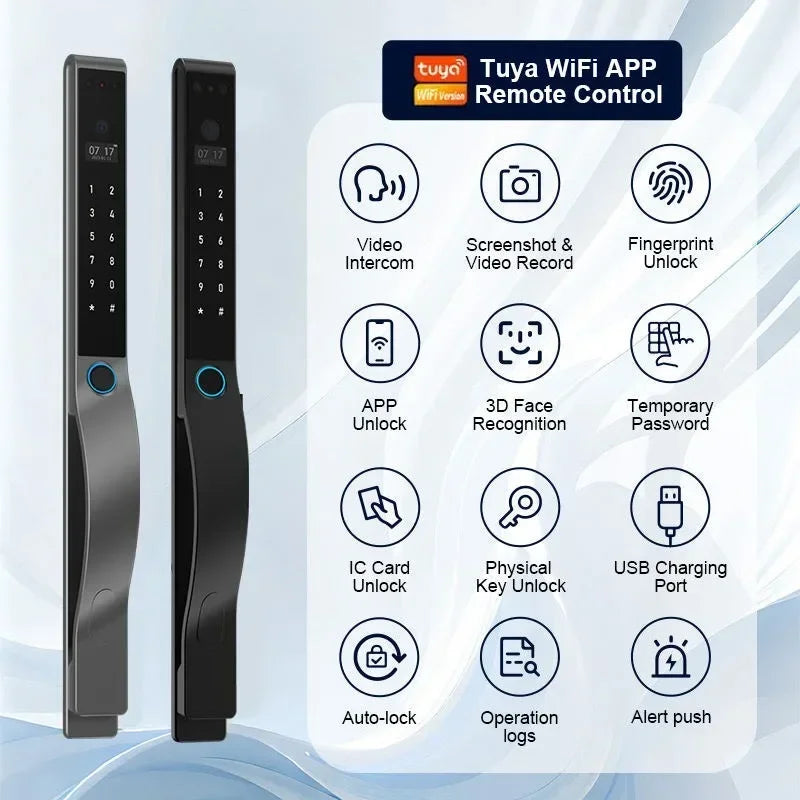 SZJN 3D Face Recognition Tuya Wifi Digital Electronic Broken Bridge Aluminum Lock Waterpoof Fingerprint Password Card Key Unlock