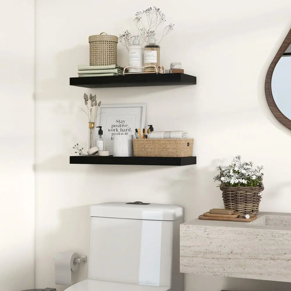 1pc Wall Mounted Floating Shelves Wooden Deeper Storage Shelf Multi Functional Thicker Bathroom Shelves