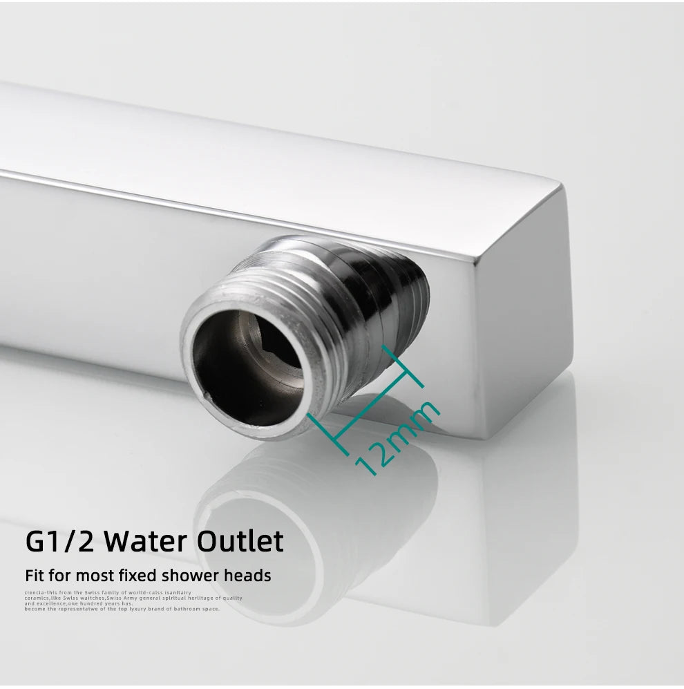 Ciencia 304 Stainless Steel Square Shower Arm G1/2 Bathroom Shower Arm Wall Mounted for Fixed Rain Shower Head