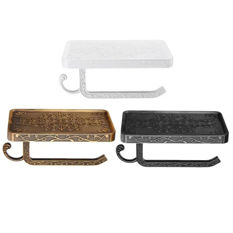 1Pc Antique Carved Wall-Mounted Zinc Alloy Bathroom Mobile Phone Holder with Shelf  Towel Rack Toilet Tissue Paper Holder