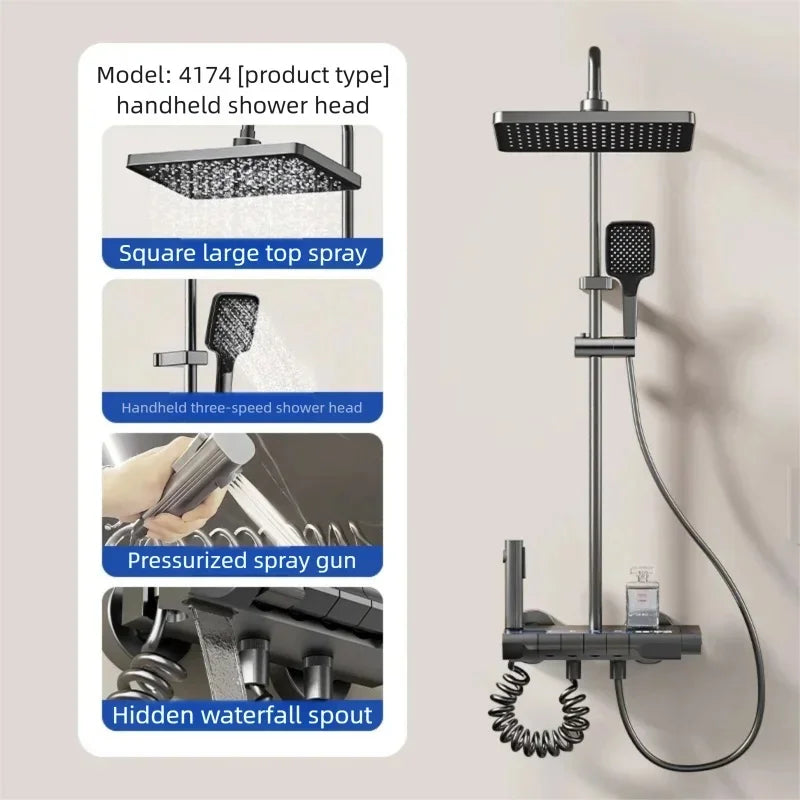 Multifunctional Aluminum Shower Set Household Hot and Cold Water Digital Display Pressurized Shower System Set Bathtub Faucet