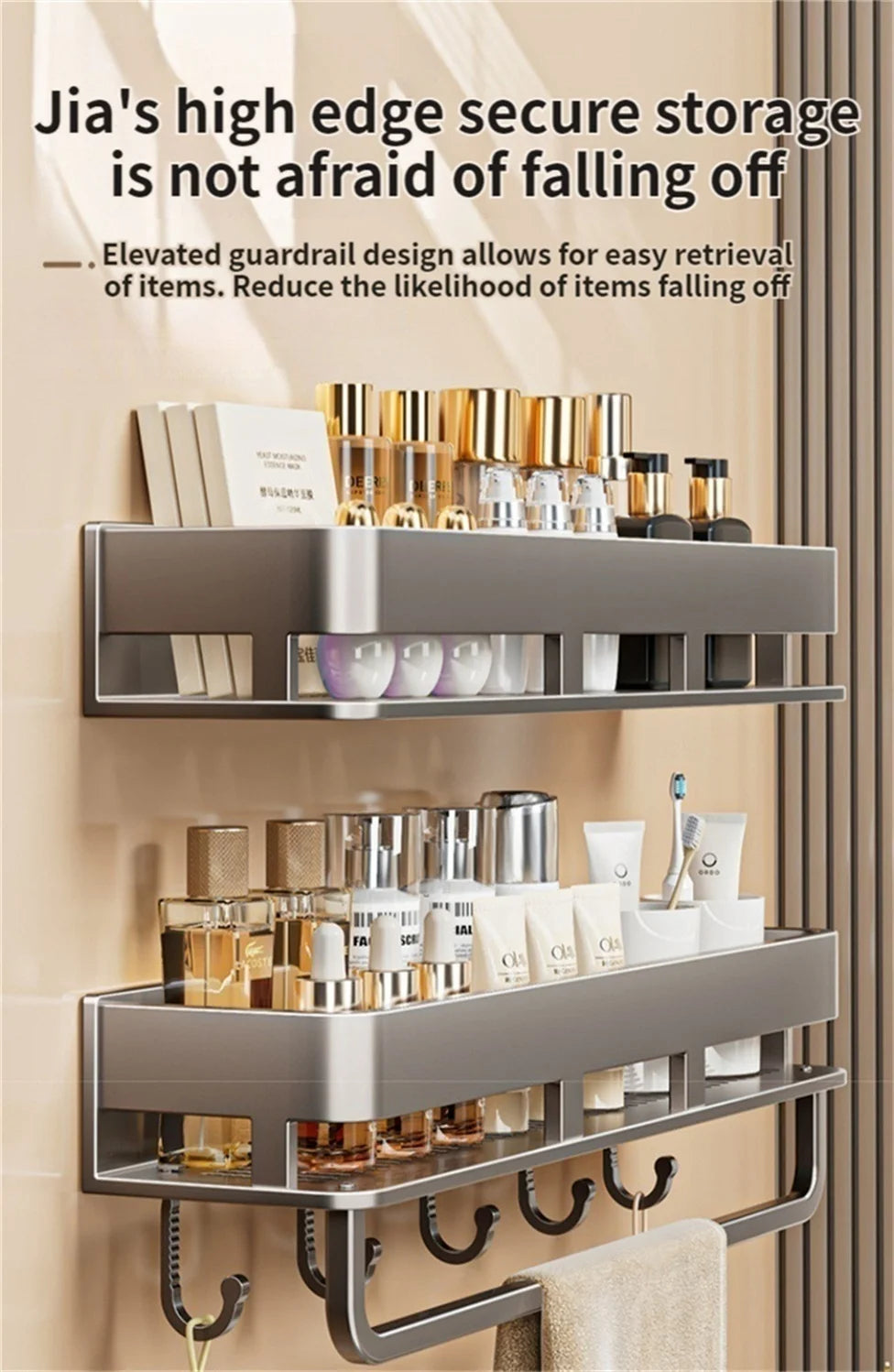 Wall-Mounted Bathroom Storage Shelf with No Drilling Required for Bathroom Sink Vanity and Toilet Wall Storage Racks