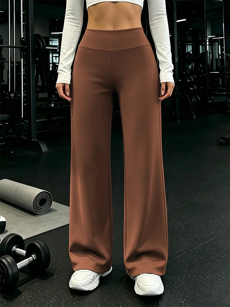High-Waisted Wide-Leg Yoga Sport Pants, American Retro Slimming Straight-Leg Trousers, Suitable for Both Daily and Fitness Use
