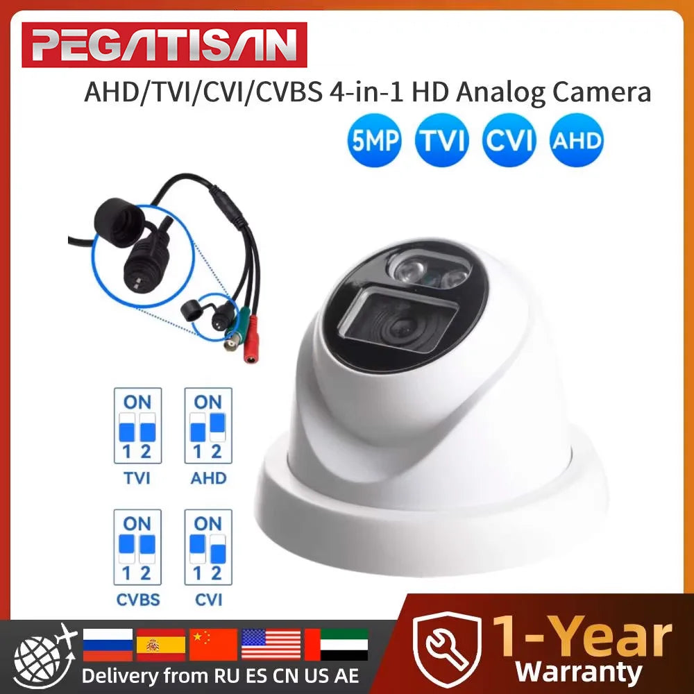 5MP 4-in-1 AHD/TVI/CVI/CVBS HD Analog Camera 10-15m IR&Weatherproof With DIP Switch Switching Video Outdoor Dome Security Camera