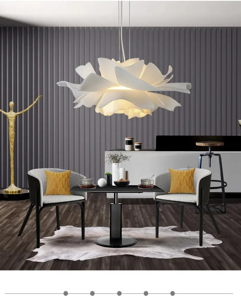 Postmodern Designer Pendant Light White Flower LED Hanging Lamp for Bedroom Restaurant Bar Store Lighting Indoor Petal Decor