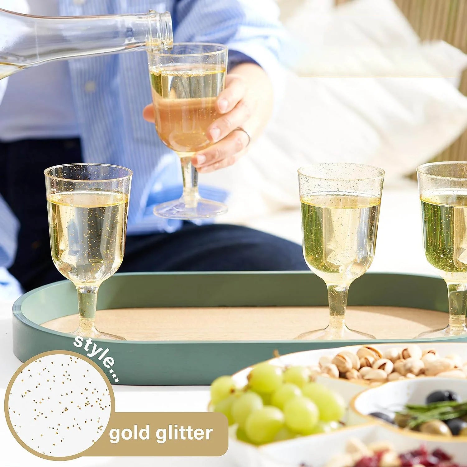 6oz Plastic Wine Glasses, Gold Glitter Wine Glasses, Plastic Wine Cups Reusable Plastic Goblets for Cocktail Parties,Weddings