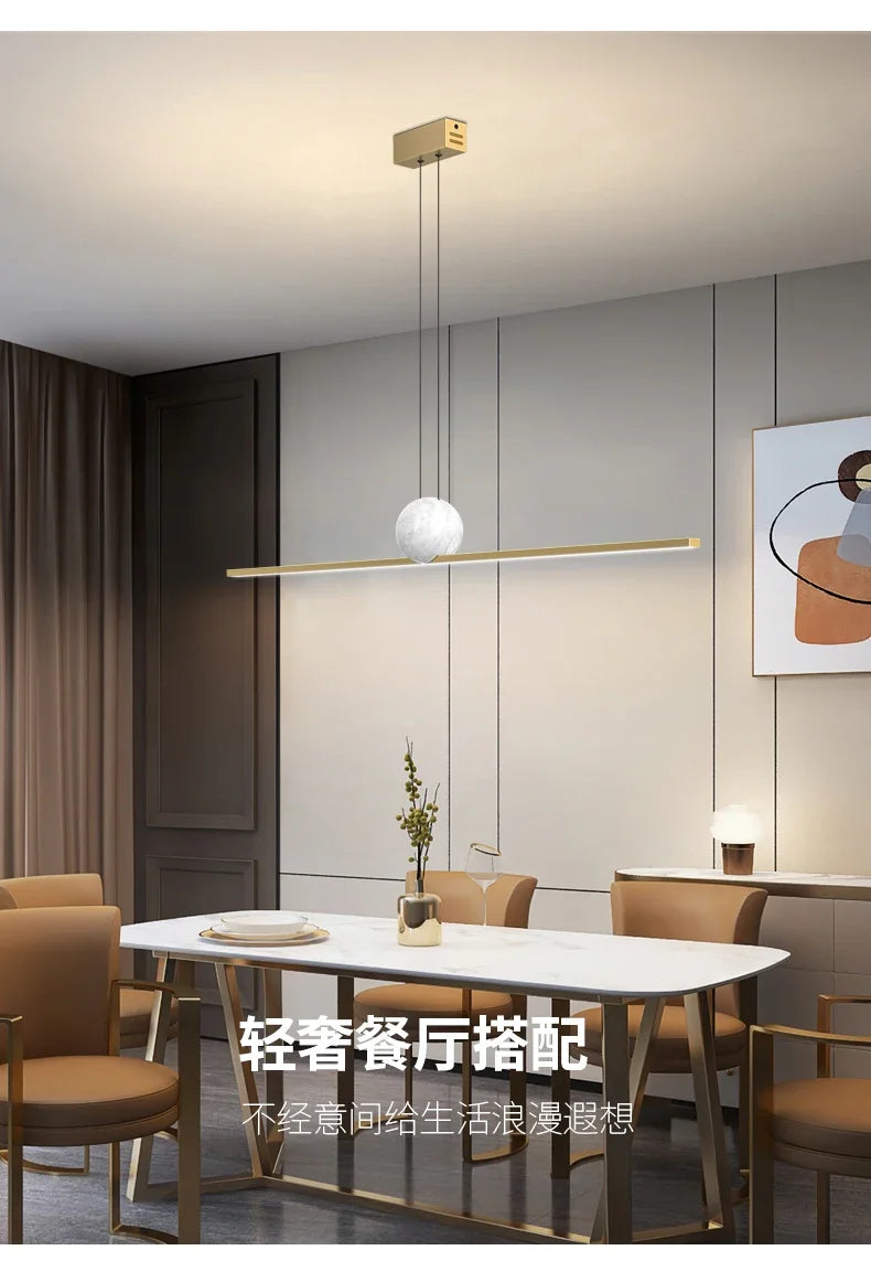 Italian Minimalist Restaurant Chandelier, Modern Light Luxury Exhibition Hall, Island Bar Counter, Straight Strip Lighting Fixtu