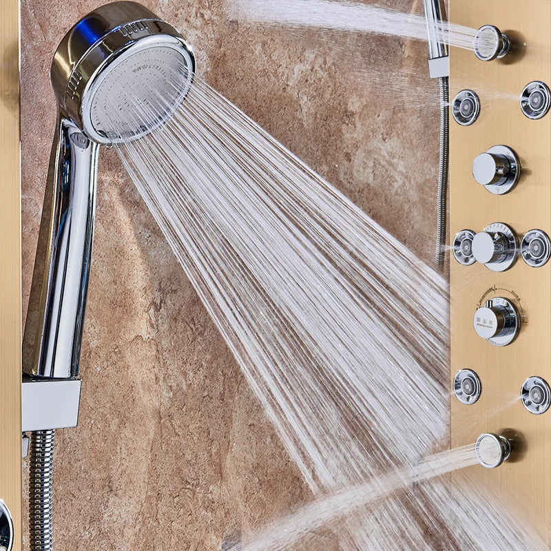 LED Light Bathroom Shower Panel Intelligent LCD Shower Column System with 6 Modes Rain Waterfall Massage Jet Bath Mixer Tap