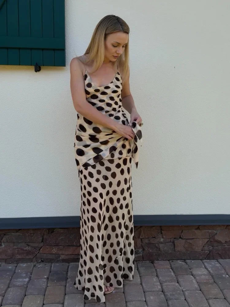 Trendy Slip Dress Animal Print V-neck Sexy  High Slit Fit Maxi Women Dresses Party Stylish Retro Summer Beach Street Outfits Y2k