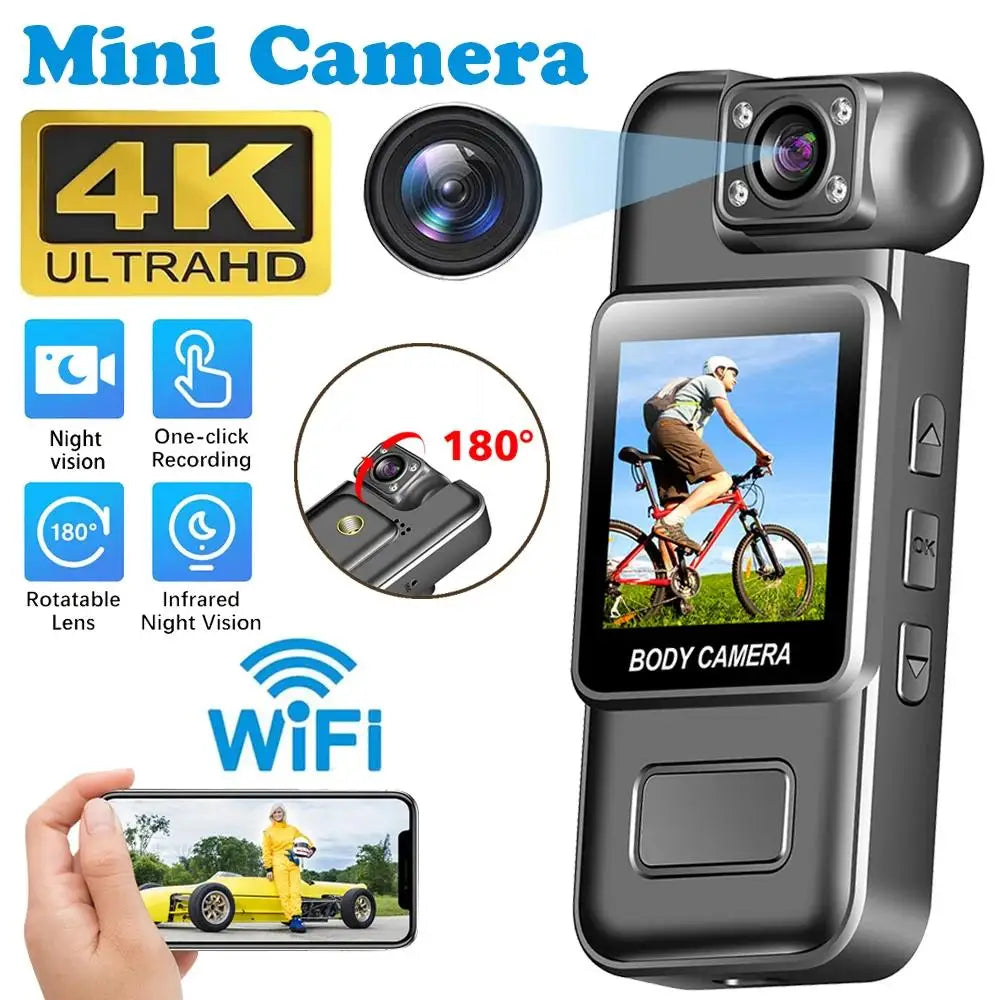 Ultra HD 4K Wifi Camera Digital Video Mini Portable Handheld Law Enforcement Recorder 180° Rotatable Lens Outdoor Sports Camera