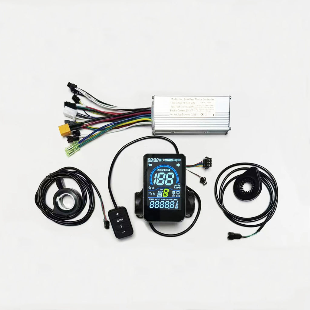 E-Scooter Brushless Motor Controller 9 MOSFET 24V 36V 48V 350W 500W 25A-30A With UART No.2 LCD Display, PAS,Throttle for E-Bike