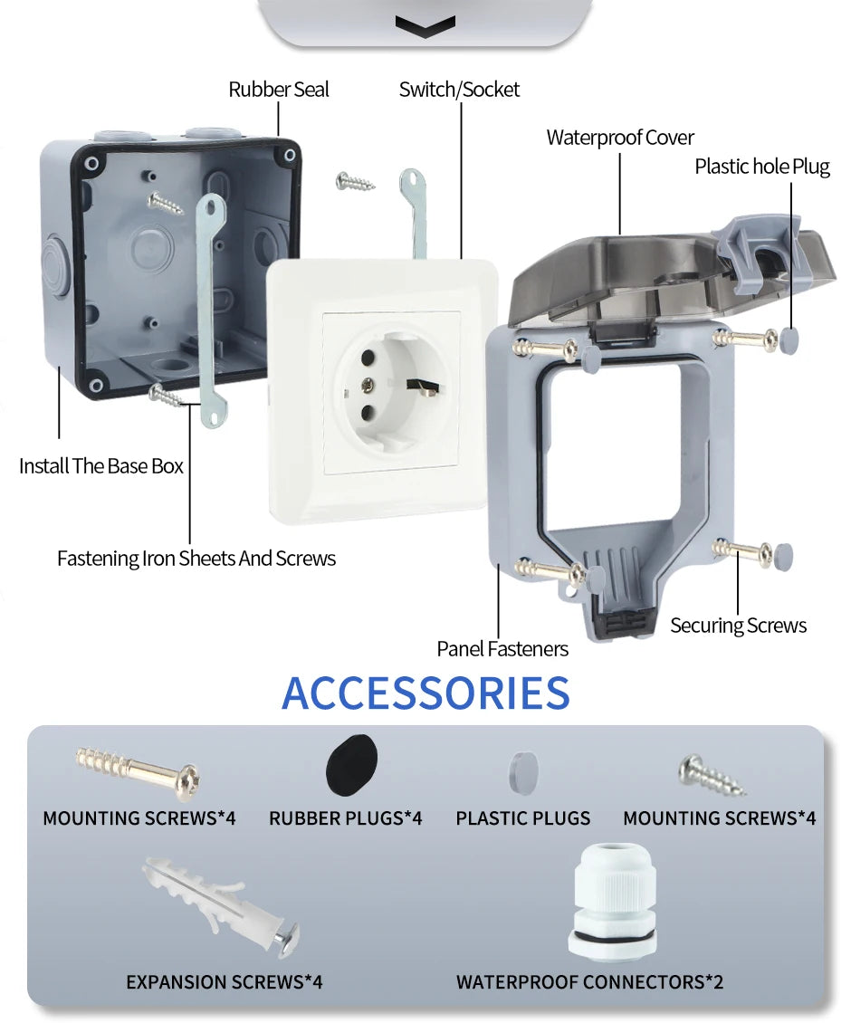 GTRIC Waterproof Outdoor Plug Electrical Sockets 250V AC IP66 DustProof Waterproof Socket With Switch Outside Master Plug
