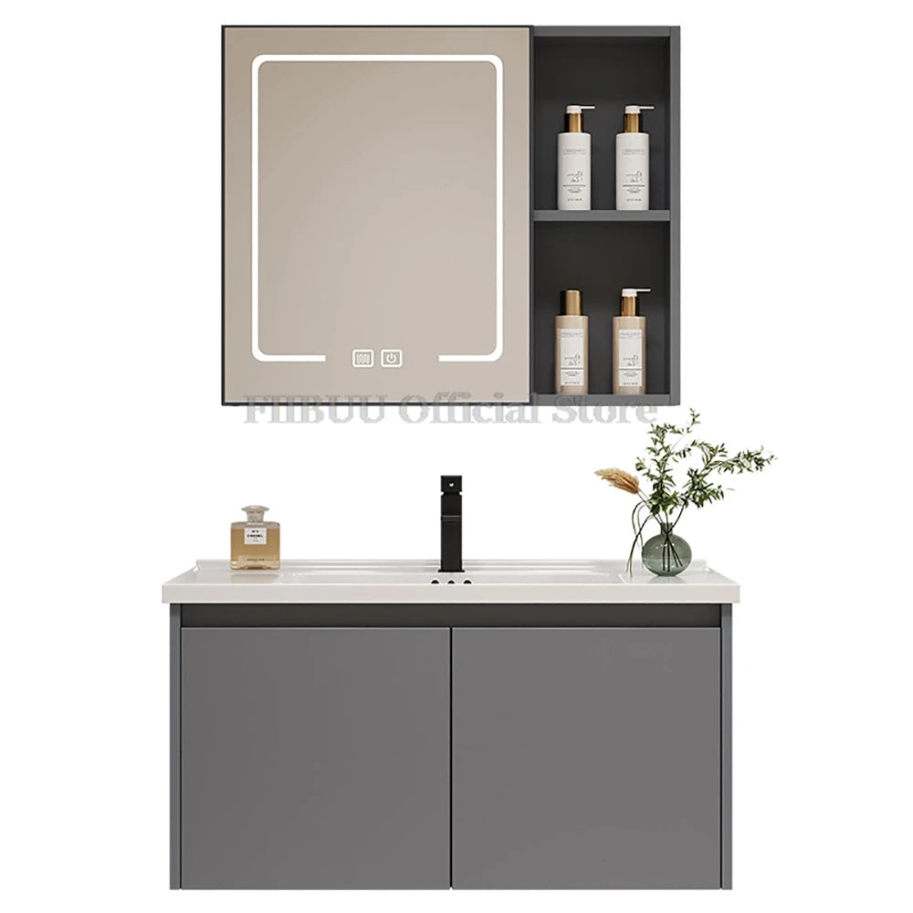 Wall Mounted Bathroom Cabinet Combination Washbasin Sink Vanity Ceramic Integrated Toilet Washbasin with Mirror CabinetFurniture