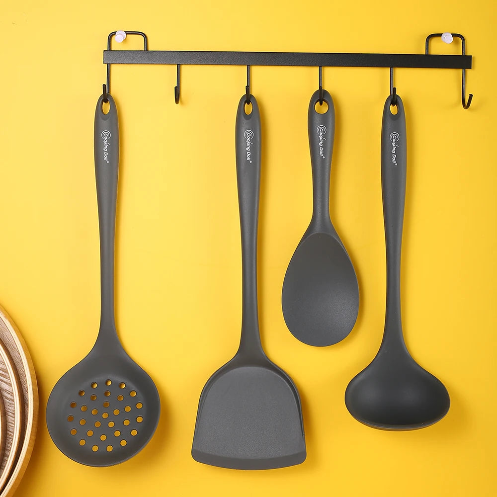 Thickened gray silicone kitchen utensils, kitchen spatula, soup spoon, kitchen multifunctional cooking silicone spatula