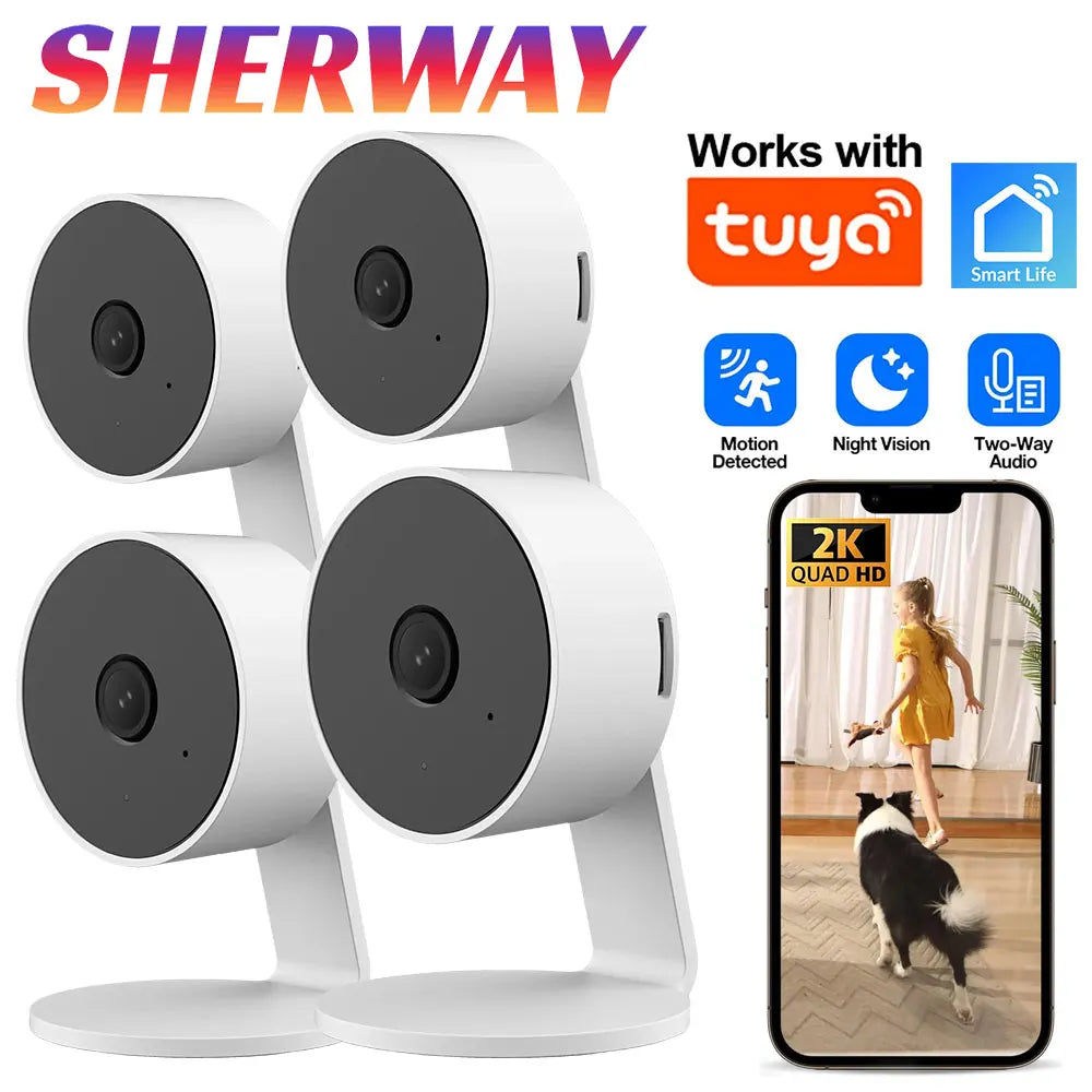 Tuya Smart Home Security Camera Wifi Indoor IP 2K AI Detection Night Vision Auto Tracking Baby Monitor 2-Way Audio Surveillance