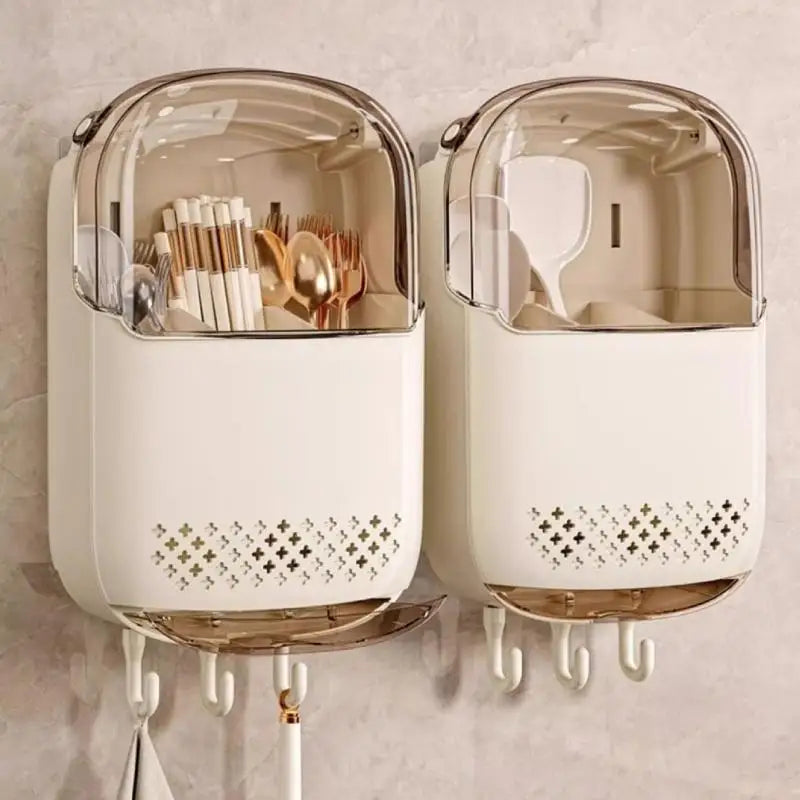 ㉤Kitchen Utensil Organizer Wall Mounted Cutlery Holder Kitchen Wall-mounted Shelf Organizer With Dustproof Cover For Tableware