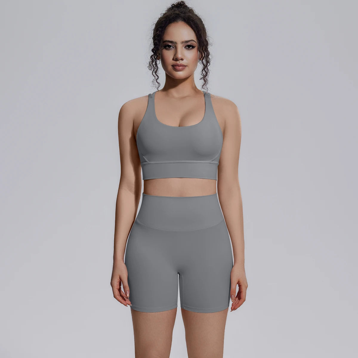 2PCS/set Yoga Set Summer Breathable Running Cycling Backless Sports Bra High Waist Peach Buttocks Fitness Shorts Gym Yoga Set