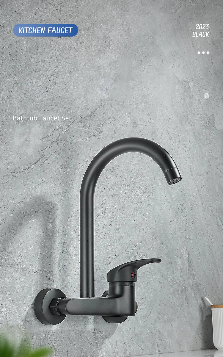 BAKALA Black Brass Chrome Taps For Kitchen Sink Kitchen Tap Chrome Dual Hole Wall Kitchen Mixer Kitchen Faucet Torneira Cozinha