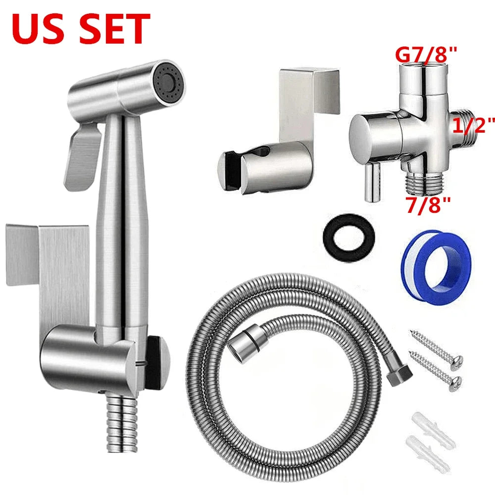 Handheld Toilet Bidet Sprayer Set Stainless Steel Hand Bidet faucet Sprayer Guns Bathroom Hand Sprayer Shower Head Self Cleaning
