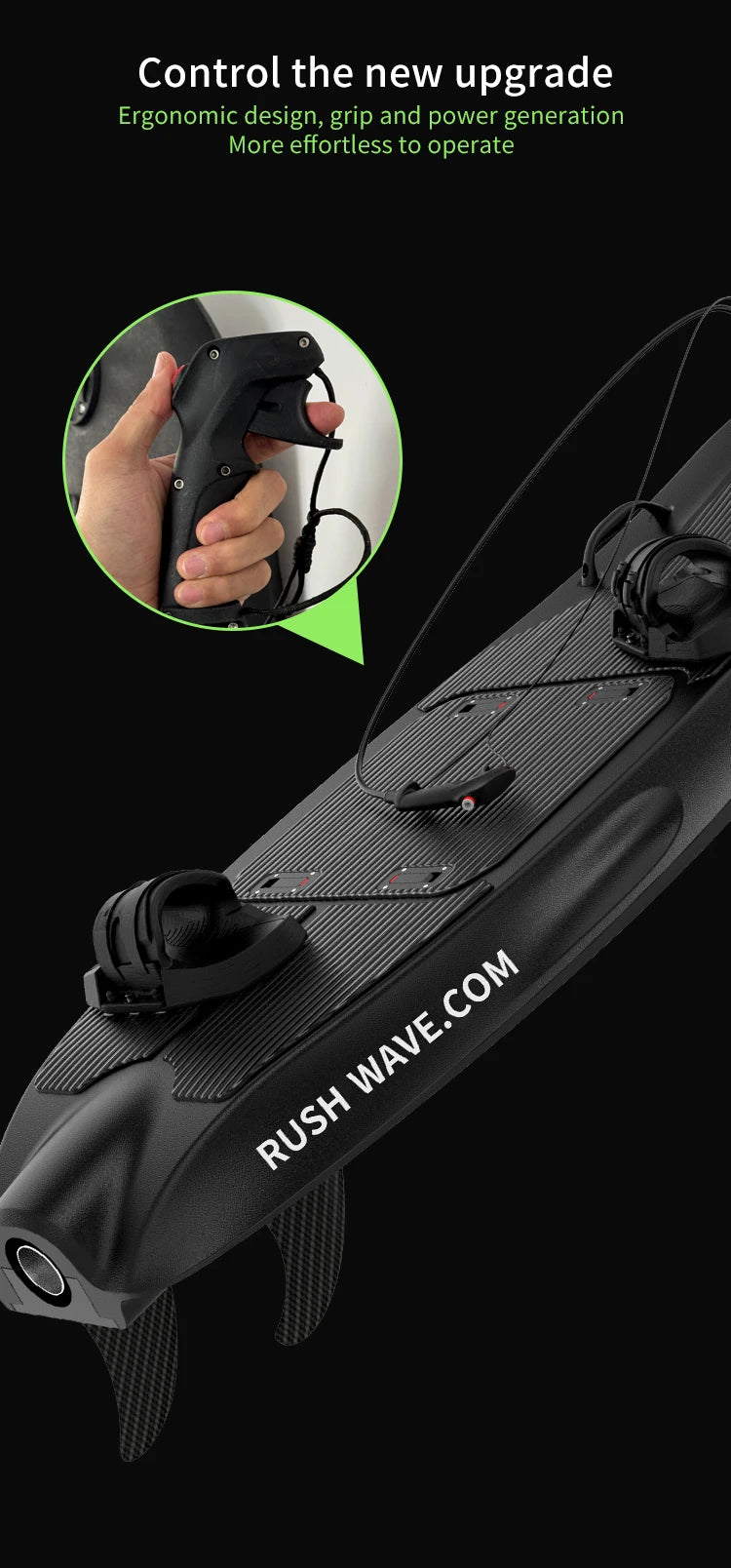 RUSH WAVE Electric Black Rider Pedal Water Jet Surfboard New Power Board for Sports and Entertainment Paddling
