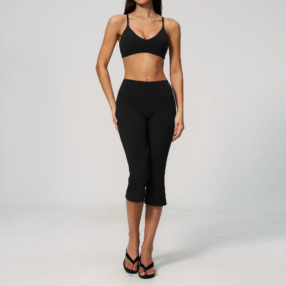 2PCS Yoga Suit Women's Tracksuits Gym Clothes Running Workout Outfits Sports Bra Middle Pants Athletic Wear Female Yoga Clothing