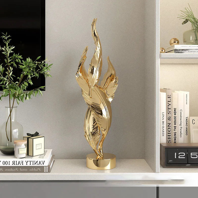 Modern Light Luxury Feather Resin Ornaments Home Living Room Wine Cabinet Figurines Decoration Store Hotel Pub Furnishing Crafts