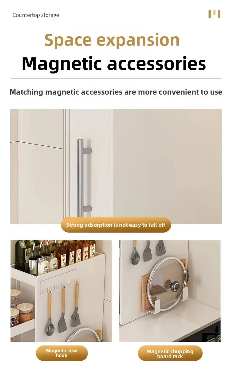 Narrow Kitchen Countertop Pull-Out Spice Rack Organizer Space Saving Shelf with 16 Magnetic Accessories Included