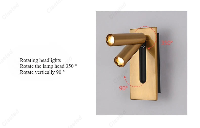 New LED Reading Wall Lamp with Switch and Adjustable Angle Hotel Room Home Bedroom Bedside Lighting Atmosphere Lamps