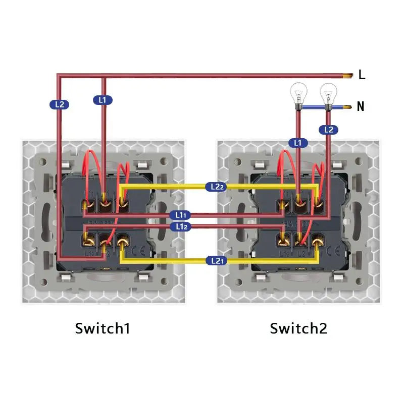 NYWP Luxury Crystal Tempered Glass Panel 1 Gang 2 Way Light Switch On / Off Wall Switch With LED Indicator 16A AC 250V