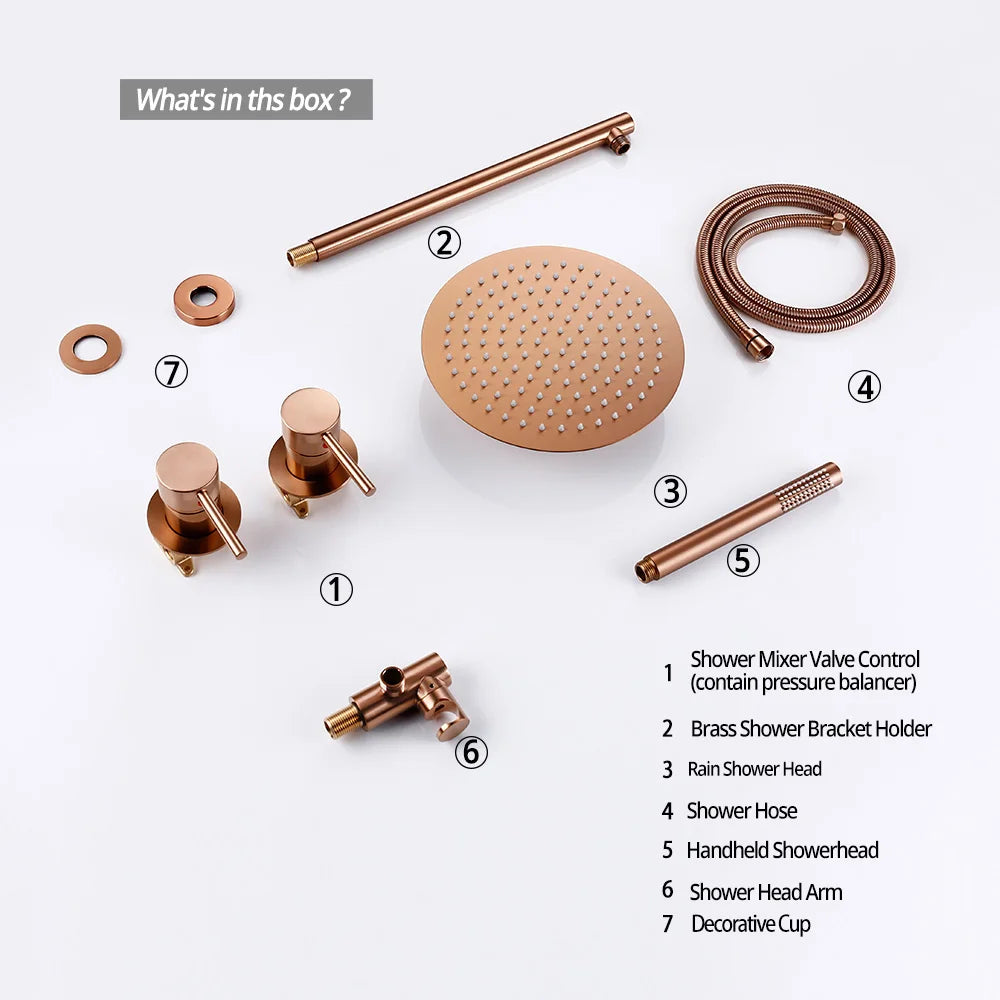 Wall Mounted Bathroom Shower Rainfall Shower Set Rose Gold Mixer Brass Faucet Hot Cold Water Mixer Tap With Head 8/10/12 Inch