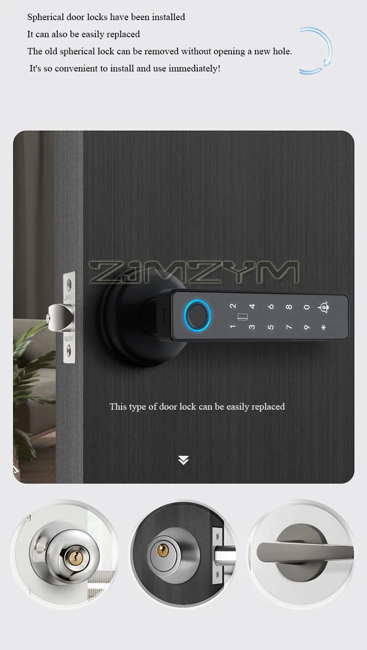 Tuya Smart Fingerprint Lock Financial Level Electronic Indoor Lock Handle Lock Support Password/Key/Bluetooth/APP Remote Unlock