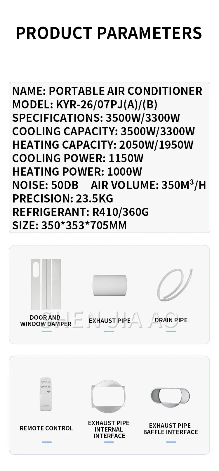 3500W/3300W Air Conditioner 3 in 1 Portable AC Unit with Built-in Dehumidifier and Fan Functions Cools 250 sq.ft