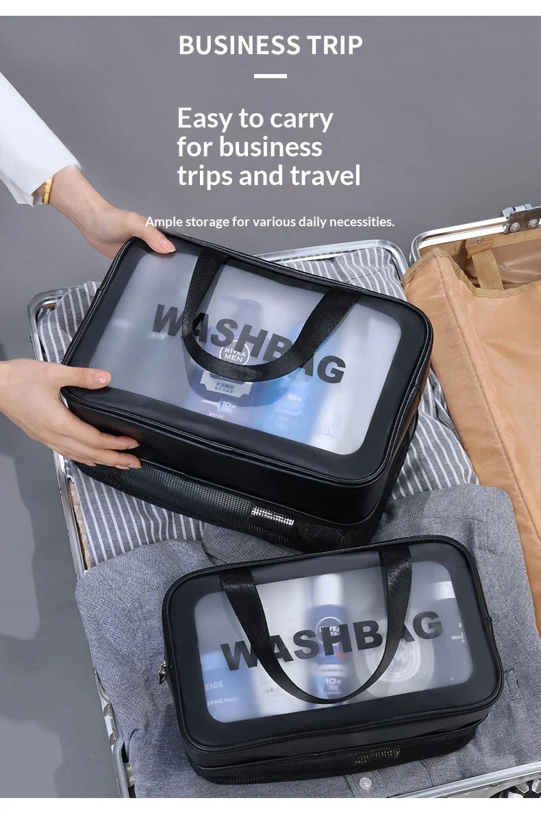 Homefish Large capacity transparent dry wet separation double-layer washbag frosted travel portable handheld bath storage bag