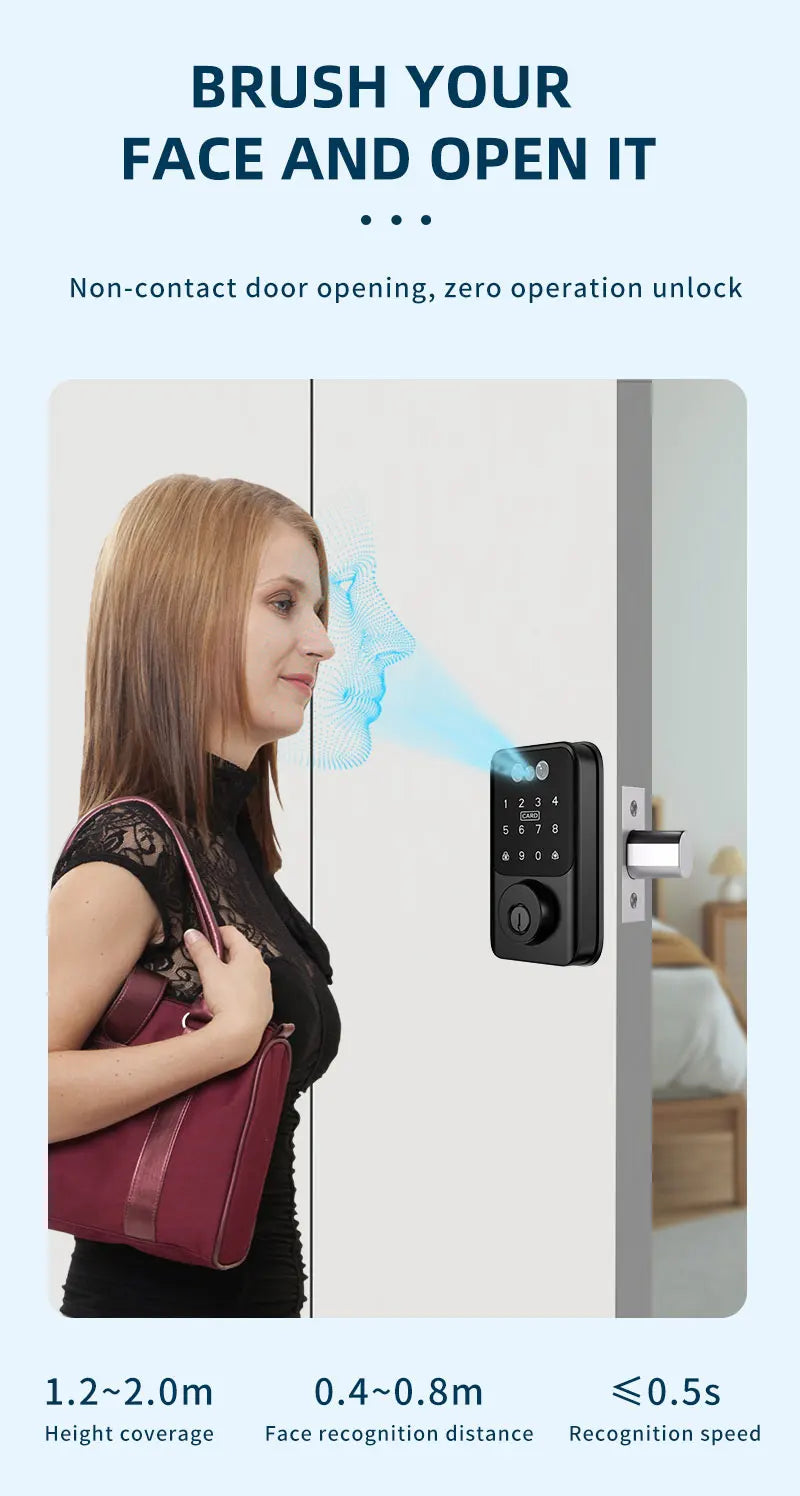 Tuya BLE Digital Electronic Smart Deadbolt Fingerprint Door Lock Password Card Key Unlock Keyless Entry For Smart Home
