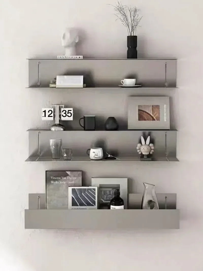 Modern Light Luxury Style Bar Coffee Shop Minimalist Art Pendant Wall-Mounted Decoration Stainless Steel Storage Rack Customized