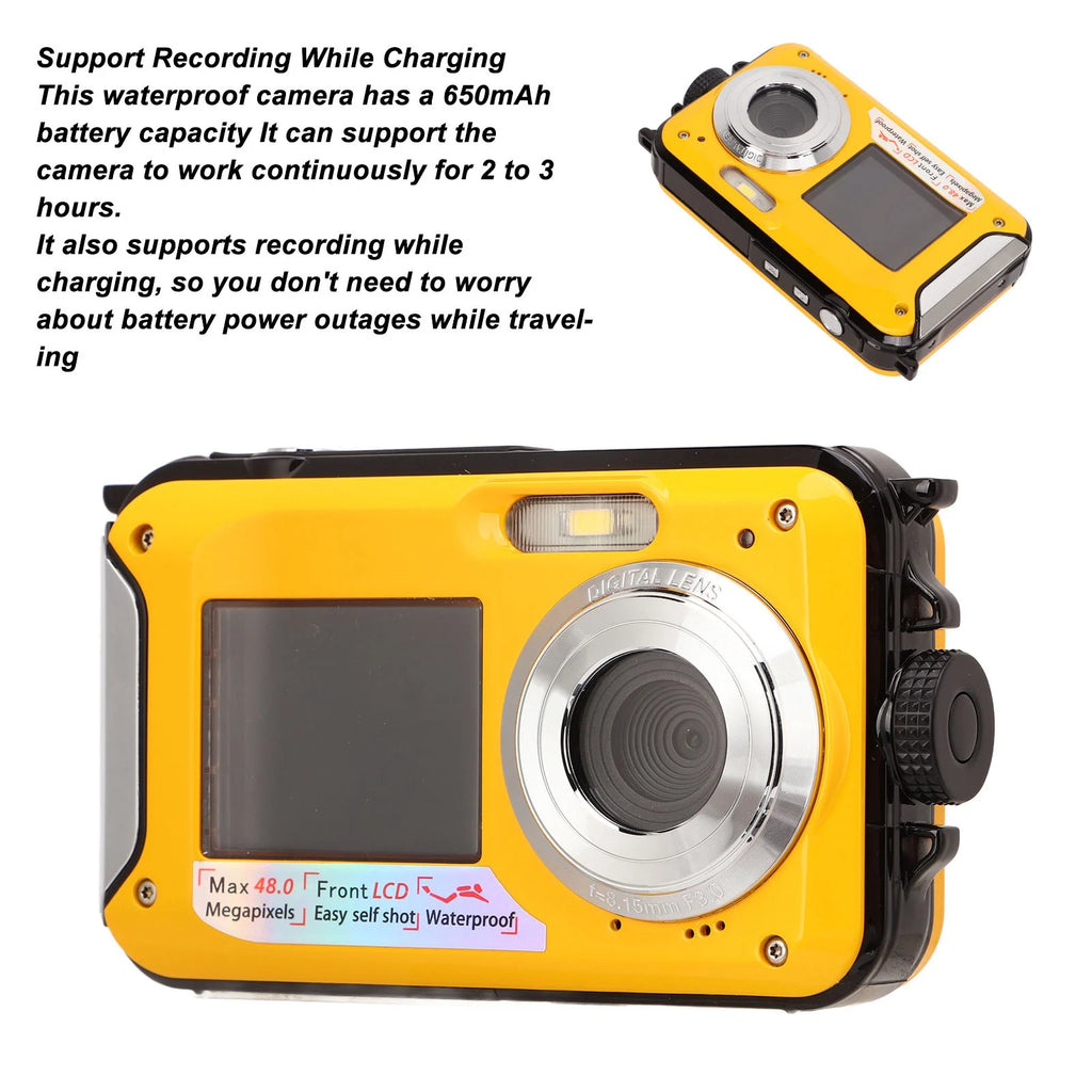 Full HD 2.7K 48MP 10ft Waterproof Underwater Digital Camera 16X Digital Zoom Front Rear Double Screens Waterproof Digital Camera