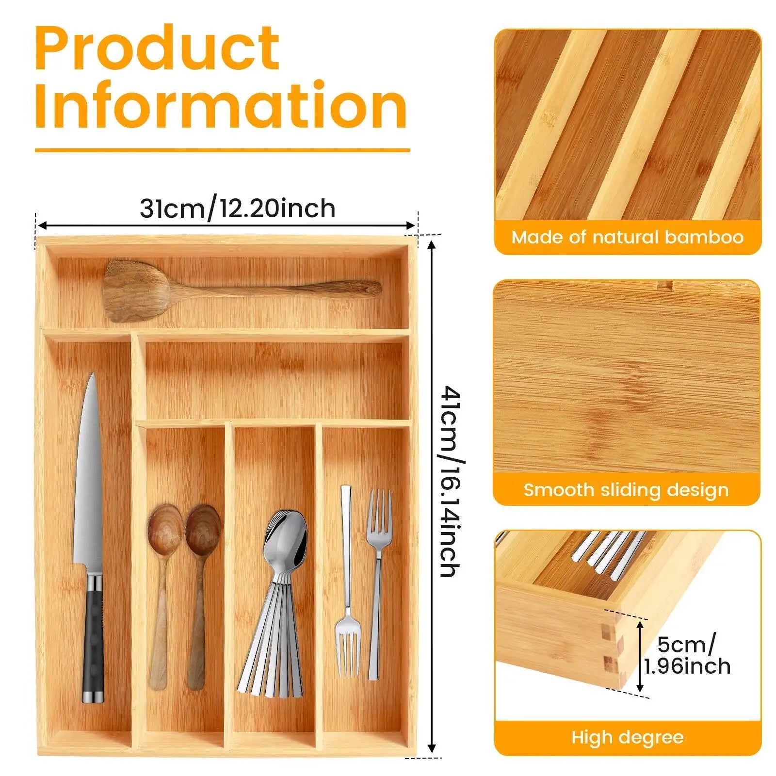 Durable Kitchen Accesorios Cutlery Bamboo Box Sierware Durable Kitchen Drawer Organizer Tray Organizer Kitchen Accesorios