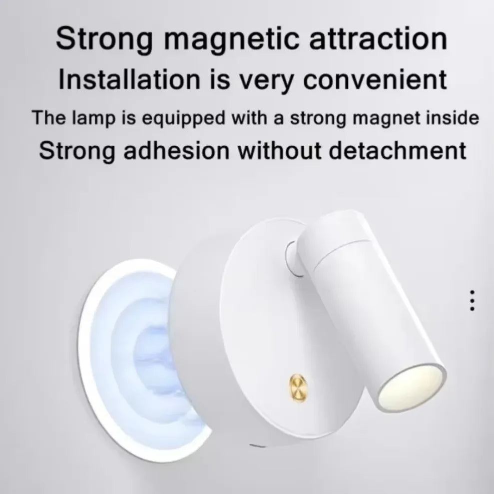 LED Bedroom Wall Light With Touch Switch Black White Magnet Magnetic Base Dimmable For Bedside Study Reading USB Rechargeable