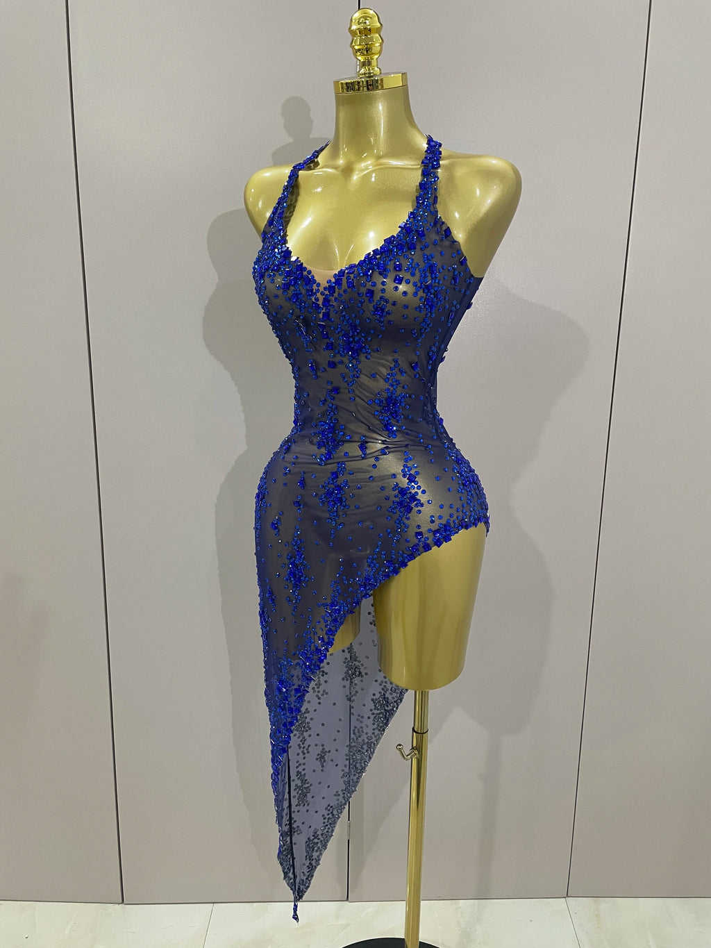 2025 New Sparkly Rhinestone V Neck Stretch Mesh Sexy See Through Dress Women Elegant Party Celebrate Perform Costume Stage Outfi